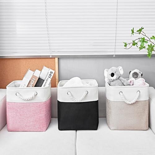 11x11 Inch Cube Storage Bins, 6 Pack Fabric Storage Cubes for Shelves, Cube Organizer Bins with Handles, Cloth Cubby Storage Bins for Home(White/black) - Image 5
