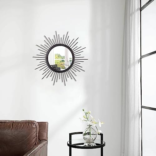 Black Sunburst Spoked Mirrors for Wall Boho Home Round Wall Art Mirror Classic Metal Modern Hanging Mirror Living Room Hallway Bathroom Bedroom Office Vanity Entryway 16" - Image 4