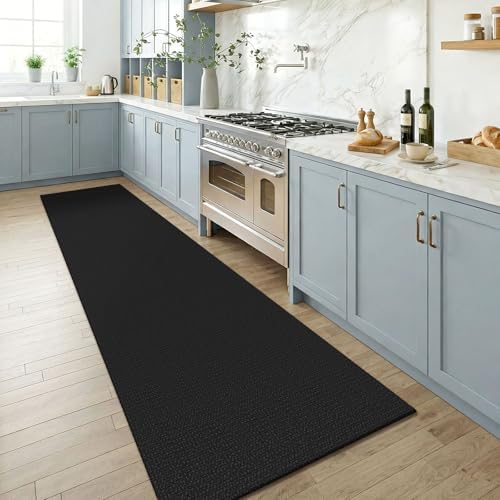 KOZYFLY Black Runners for Hallway 2.5'x8', Washable Runner Rug, Woven Non Slip Kitchen Runner, Braided Entryway Rug, Floor Carpet for Foyer, Bedroom, Hall, Black/Dark Grey - Image 2