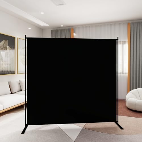 T&Jero 1-Panel Folding Room Divider, 6ft Tall Portable Privacy Screen Wall for Home and Office, Modern Freestanding Partition Separator for Bedroom, Studio, 71" Wide x 71" High, Black by TJero
