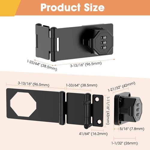 90 Degree Cabinet Locks with Combination, Mechanical Folding Door Latch, Keyless Password Rotary Hasp Latch Lock for Office File Cabinet, Drawers, Locker, Small Door, Cupboard (1, Black) - Image 5