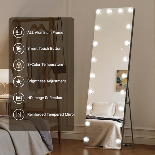 Kosmonia 62"x20" Hollywood Full Length Mirror with Light, 20 Dimmable Bulbs - Image 3