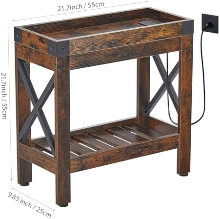 Narrow End Table, Rustic Brown, Industrial Style - Image 3