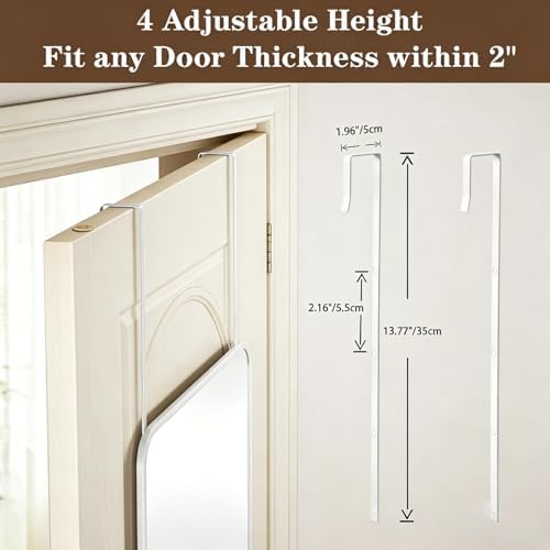 DMWOODFL 48"x14" Rounded Rectangle Over The Door Mirror - Full Length Tempered Glass & Aluminum Frame, No Drill Installation for Bedroom, Bathroom, Closet, Entryway (Silver White) - Image 4