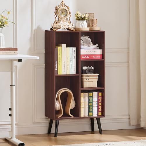 LEYAOYAO 5 Cube Bookshelf, Mid-Century Modern Book Shelf with Legs, Walnut by LEYAOYAO-Findtheshiningpointofyourideallife%EF%BC%81