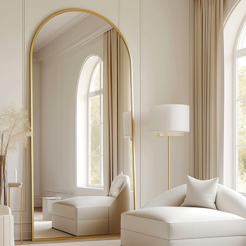 Full Length Mirror, 71''x30'' Floor Mirror with Stand, Arched Wall Mounted Mirror, Large Full Body Mirror with Aluminum Frame Hanging or Leaning for Bedroom, Living Room, Cloakroom (Gold) - Image 2