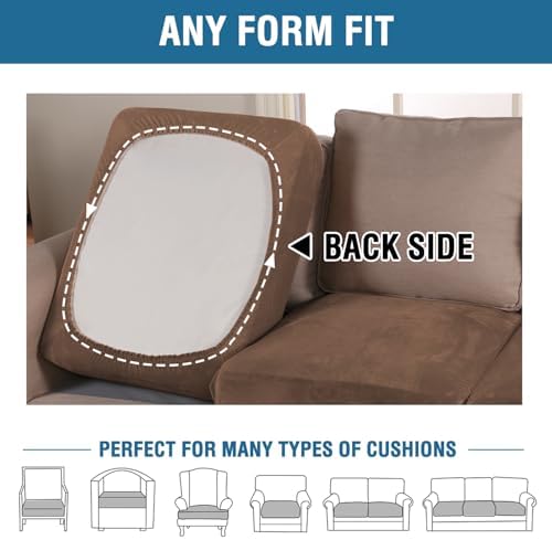 H.VERSAILTEX Velvet Stretch Couch Cushion Cover Plush Cushion Slipcover for Chair Cushion Furniture Protector Seat Cushion Sofa Cover (1 Piece Armchair Cushion Covers, Caramel Cafe) - Image 5