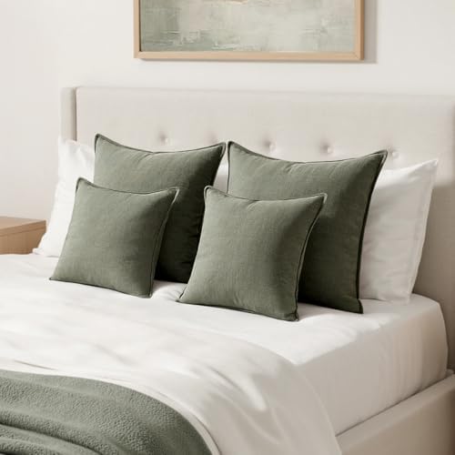 MIULEE Decorative Linen Euro Sham Pillow Covers 24x24 Inch Olive Green - Image 3