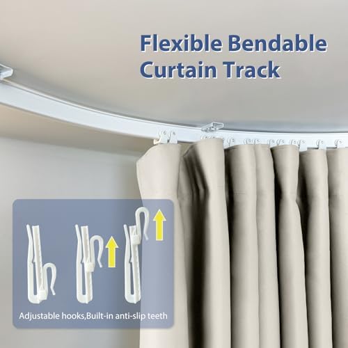 Room Divider Ceiling Mounted Curtains Track Sets Extra Wide Blackout Curtain Flexible Tracks for Bedroom Privacy Partition Separator, 1 Panel Beige Drape and White Rail, W10 x H9ft - Image 5