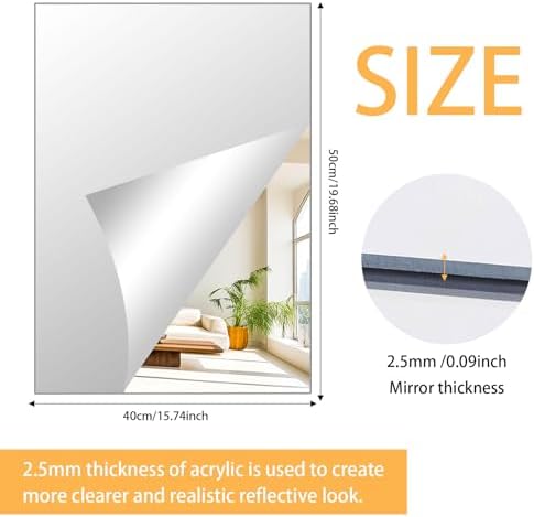 Acrylic Mirror Sheet for Wall, 15.7" x 19.6" x 2Pcs - Image 2