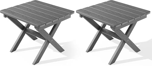 SERWALL Small Folding Outdoor Side Table Set of 2, Gray by SERWALL