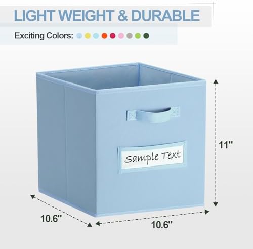 Fabric storage cubes (8 Pack) 11 Inch Cube Storage Bin, cube organizer bins with 8 Labels Window Cards & a Pen, Foldable cube organizer bins and Storage Box, Pastel Blue - Image 2