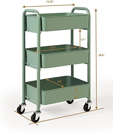 SunnyPoint 3-Tier Delicate Compact Rolling Metal Storage Organizer - Mobile Utility Cart Kitchen/Under Desk Cart with Caster Wheels - Turq (15.35" X 10.24" X 26.8"H) - Image 6