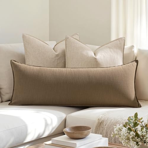 MIULEE Decorative Linen Lumbar Pillow Cover 14x36 Inch Khaki - Image 3