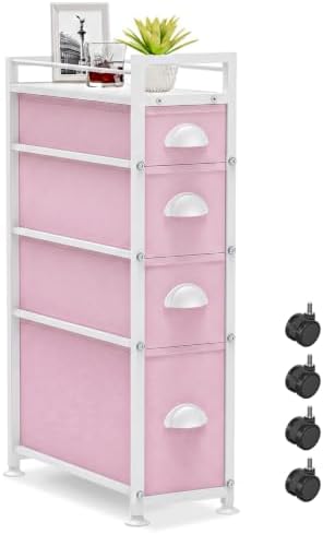 LASZOLA Narrow Cabinet Slim Storage Cart for Bathroom Small Space, Pink by LASZOLA