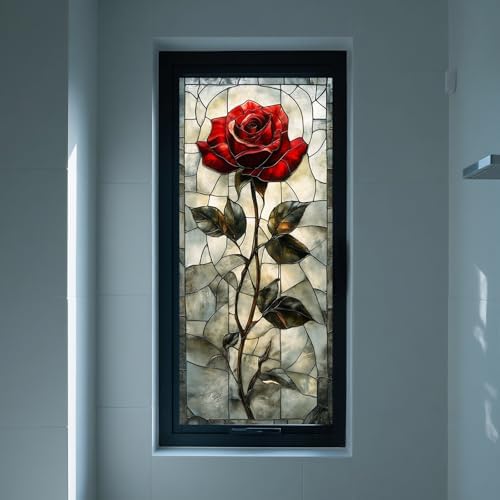 IVN Privacy Window Film Stained Glass Window Red Rose Floral Decorative - Image 6