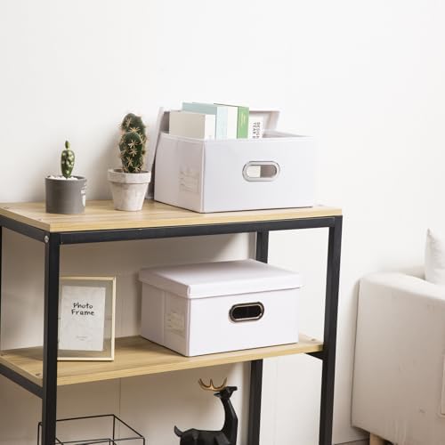 PRANDOM Collapsible Storage Box with Lid [3-Pack] Leather Fabric Foldable Storage Bin Organizer Container Basket Cube with Cover for Home Bedroom Closet Office Nursery White(13.6x9.6x6.9) - Image 2