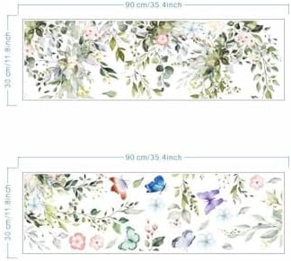 Hanging Green Vine Wall Decals,Succulent Plants Wisteria Floral Flowers Butterflies Birds Wall Stickers, Self-Adhesive Vinyl Removable Living Room Sofa TV Wall Decor - Image 2