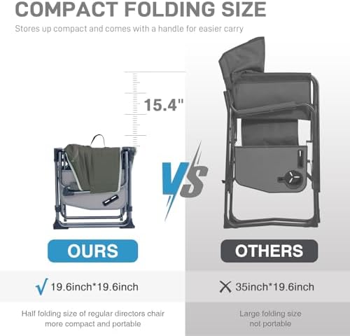 EVER ADVANCED Camping Directors' Chair with Side Table, Portable Folding Chair with Compact Size, Heavy Duty with Pocket for Camping, Lawn, Sports and Fishing, 400lbs, Green 2 Pack - Image 4