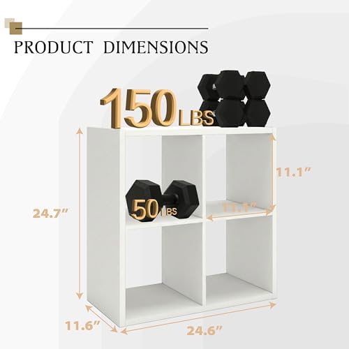 WannabeMyself【2026 Wooden Thick Frame】 4 Cube Storage Organizer with Anti-Tipping Kits, Reversible Open Back Book Shelf,Bookcase for Living Room,Bedroom,Entrance Hall,Office,11.6×24.6×24.7,White - Image 2