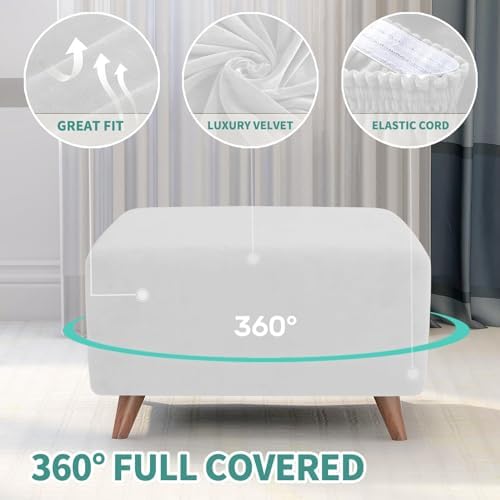 MAXIJIN Velvet Ottoman Slipcover Oversized Stretch Square Rectangle Footstool Slipcover Folding Storage Ottoman Covers for Living Room with Elastic Bottom (Ottoman X-Large, White) - Image 4