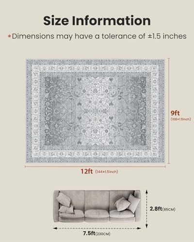 AMADA HOMEFURNISHING 9x12 Area Rugs, Washable Living Room Rug with Non-Slip Backing, Low Pile and Durable Edge Binding, Soft Vintage Floral Rugs for Living Room, Bedroom, Dining Room - Image 2