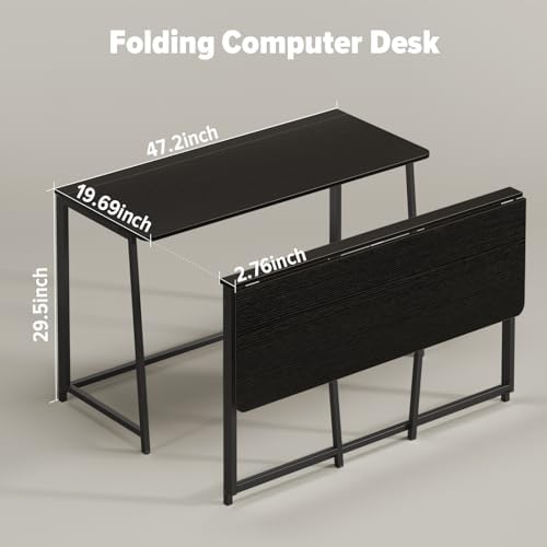 WOHOMO Folding Desk, 47.2" Foldable Computer Table for Small Spaces, Black - Image 2