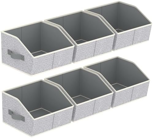 Homsorout Storage Bins for Shelves - Small Trapezoid Closet Shelf Organizer, Fabric Organization Bins with Handles, Storage Baskets for Clothes, Towel, Purse, 6 Pack, Light Gray by Homsorout