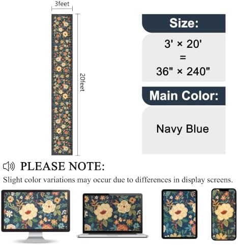 DUKINO 3x20 Runner Rug for Hallway, Floral Washable Runner Rug, Navy Blue - Image 2