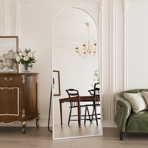 Rowjut Floor Mirror Arched Full Length Mirrors, 64"x21" Floor Length & Standing Hanging or Leaning & Large Full Body Mirror Wall Mirror for Bedroom, Living Room, Aluminum Frame,White - Image 2