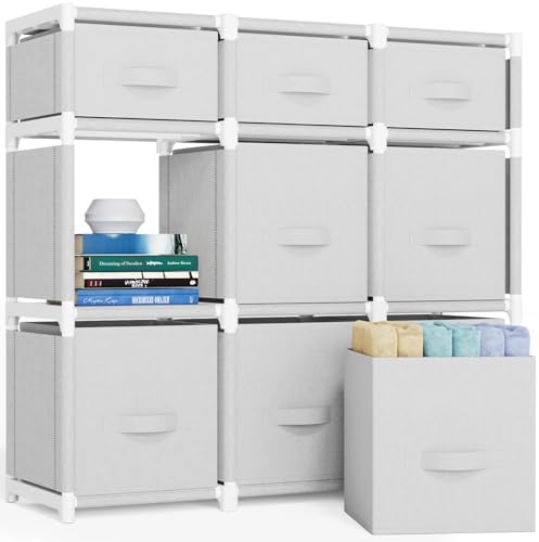 Mavivegue 9 Cube Storage Organizer, Closet Organizer with Drawers, Easy to Assemble DIY Shelf for Living Room, Bedroom, Dorm Room - White by Mavivegue