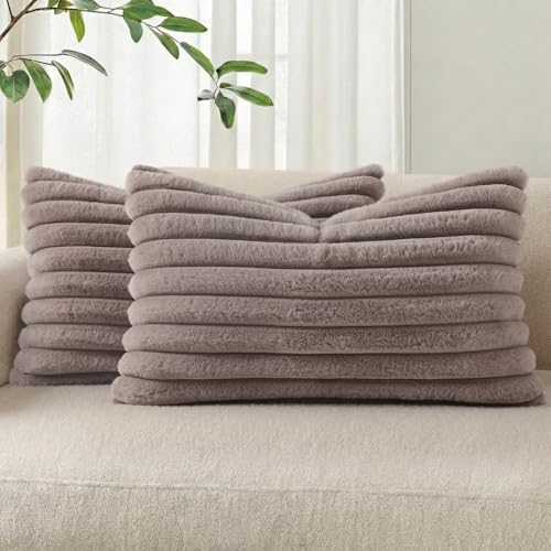 Pallene Faux Fur Decorative Throw Pillow Covers 12x20 Set of 2, Light Coffee by PALLENE