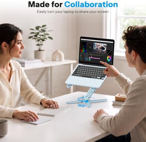 OMOTON LA10 360° Rotating Laptop Stand Riser Foldable for Desk, Sky Blue - Image 3
