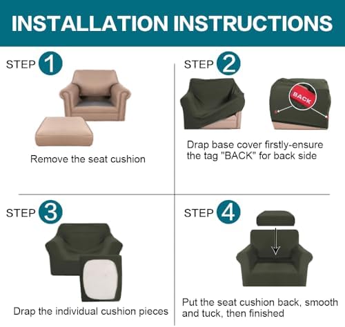Turquoize 2 Piece Chair Covers Armchair Slipcovers for Living Room Armchair Sofa Cover with Individual Cushion Covers Feature Jacquard Fabric (Chair, Olive) - Image 6