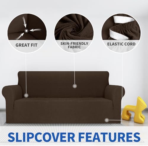 MAXIJIN Chair Covers for Living Room 1 Piece Stretch Sofa Chair Slipcovers with Arms (31"-46") Furniture Protector for Dog Pet Couch Armchair Cover (Chair, Diamond Pattern Coffee) - Image 4