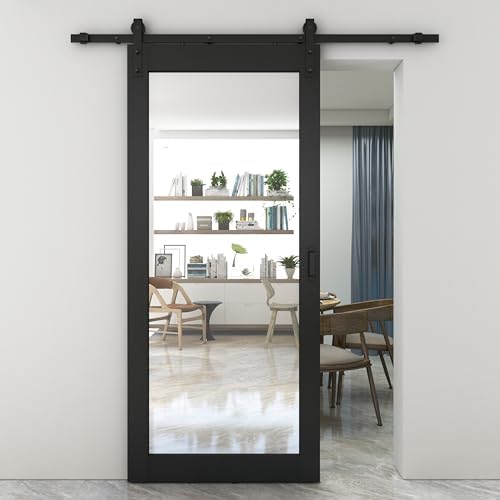 36 in. x 84 in. Mirrored Glass Black MDF Interior Sliding Barn Door with Hardware Kit and Door Handle - Image 7