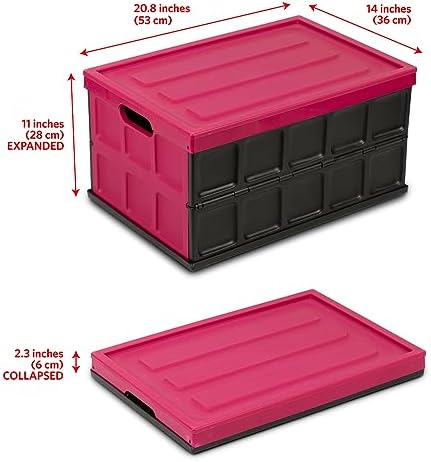 Glad Collapsible Storage Bin with Lid - 48L Foldable Plastic Box for Garage, Car Trunk, and Organization - Stackable Lidded Container with Handles, Purple - Image 2