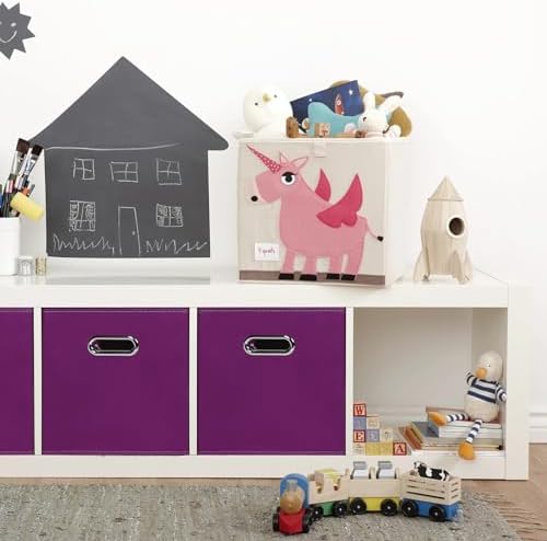 Black Foldable Storage Cubes Bins, Fabric Storage Box Cubes Organizer Baskets with Dual Handles for Home Organizer,Set of 3,(Purple) - Image 5