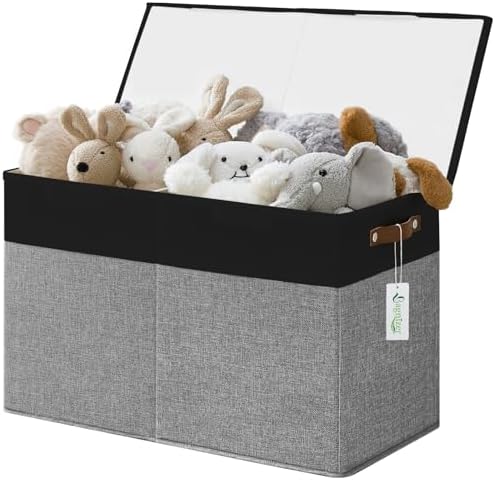 Bagnizer Large Toy Storage Box with Lids, Collapsible Sturdy Baby Storage Organizer Chest Bin Basket for Kids, Boys, Girls, Playroom, Nursery, Bedroom, Closet 25"x13"x16" (Gray and Black) by Bagnizer