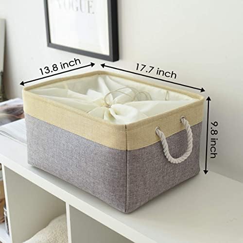 TheWarmHome Storage Baskets for Organizing, Extra Large-3Pack, 17.7L×13.8W×9.8H inch Large Sturdy Storage Bins, Decorative Storage Baskets for Shelves Closet Nursery (Gold&Grey) - Image 2