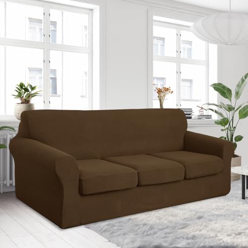 U-NICE HOME 4 Pieces Oversized Stretch Couch Cover Slipcover, Brown - Image 2
