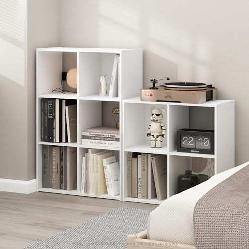 Furinno PELLI Book Shelf, 4-Cube Bookshelf with Open & Closed Back Cubes, 2 x 2 Storage Organizer Cabinet, 11.6 x 24.2 x 24.2, for Living Room, Bedroom, Home Office, White - Image 2
