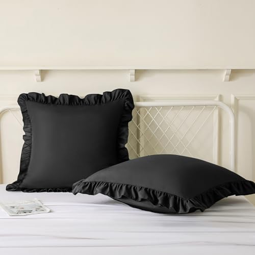 KKJIAF 2 Pack Ruffle Pillow Cases 24x24 Inches, Black - Image 4