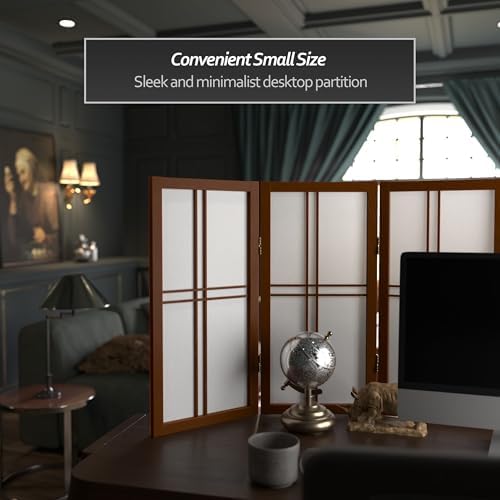 2 ft. Short Desktop Double Cross Shoji Screen - Walnut - 4 Panels - Image 2