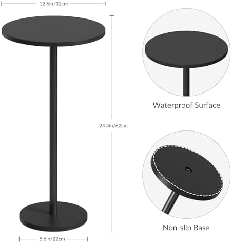 Round Small Side Table Set of 2 for Small Spaces, Black - Image 3