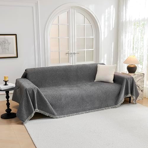 MYSKY HOME Couch Cover for Dogs Washable Couch Covers for 3 Cushion Couch Sofa Super Soft Sofa Slipcover Non Slip Sofa Cover, Chenille Sofa Covers for Dogs, Furniture Protector, 71"x150", Dark Grey by MYSKYHOME