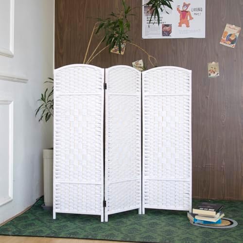 3-Panel Short Room Divider, 3.9 ft Freestanding Partition Wall, Natural White Rattan Double-Sided Folding Screen for Living Room, Bedroom & Corner Privacy - Image 4
