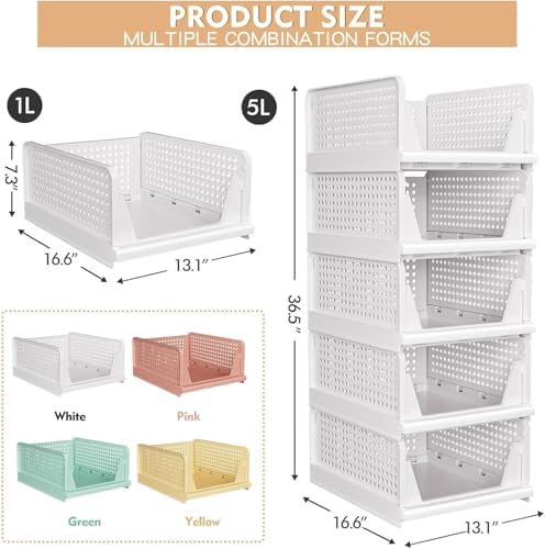 caktraie 8 Pack Stackable Closet Storage Basket - Stackable Storage Bins - Image 3