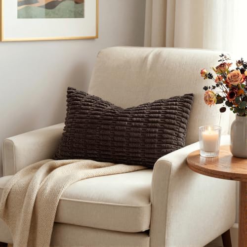 MIULEE Lumbar Corduroy Decorative Throw Pillow Covers 12x20 Dark Brown - Image 2