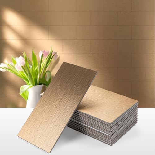 Vamos Tile 100-Piece Peel and Stick Backsplash Seamless Tile,3''x6'' Brushed Rose Gold Metal Subway Tile,Stick on Backsplash for Kitchen/Bathroom/Laundry Room by VamosTile